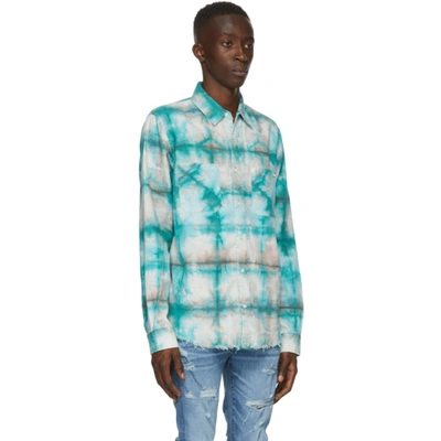 Shop Amiri Blue Watercolor Plaid Shirt