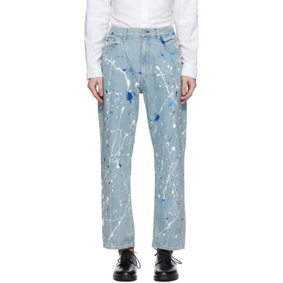Shop Junya Watanabe Blue Paint Splatter Jeans In 1 Idg/wh/bl