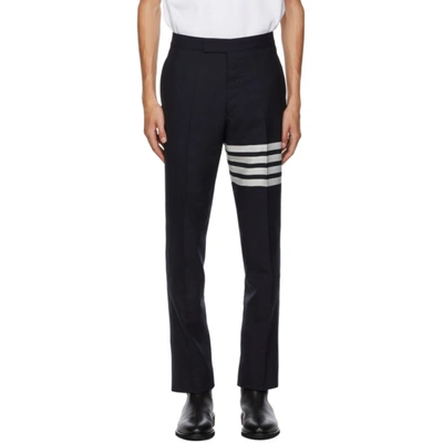 Shop Thom Browne Navy 4-bar Backstrap Trousers In 415 Navy