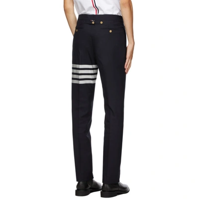 Shop Thom Browne Navy 4-bar Backstrap Trousers In 415 Navy