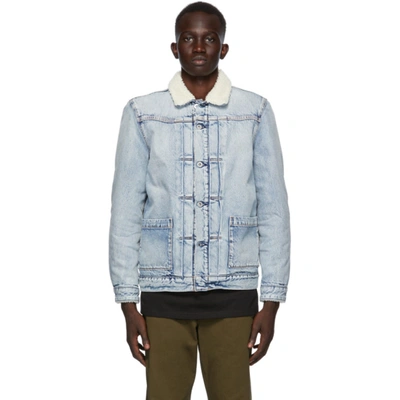 Shop Levi's Blue Denim Type Ii Sherpa Trucker Jacket In Ice Pick