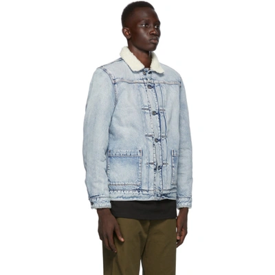 Shop Levi's Blue Denim Type Ii Sherpa Trucker Jacket In Ice Pick