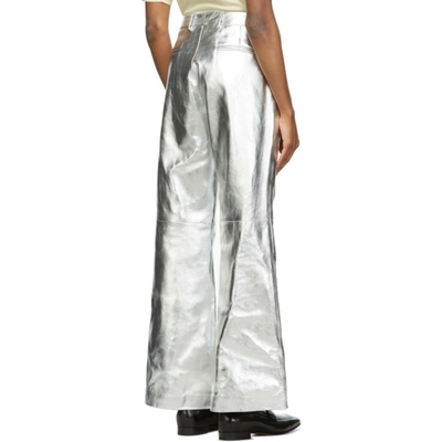Shop Gucci Silver Metallic Leather Flared Trousers In 8100 Silver