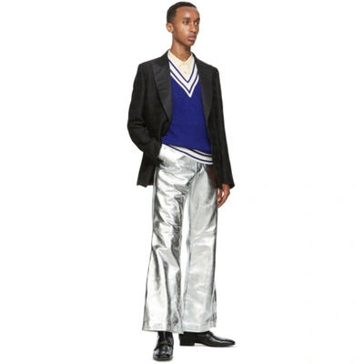 Shop Gucci Silver Metallic Leather Flared Trousers In 8100 Silver