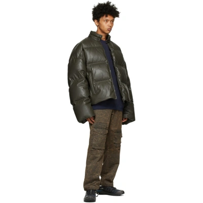 Shop A. A. Spectrum Khaki Down Faux-leather Puffer Jacket In Dark Olive