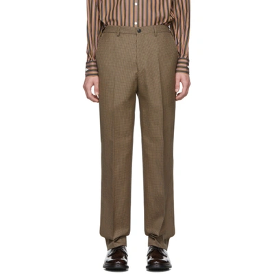 Shop Cobra S.c. Brown And Black Wool Houndstooth Classic Trousers In Brown/black