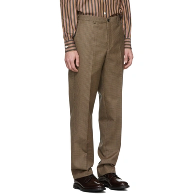 Shop Cobra S.c. Brown And Black Wool Houndstooth Classic Trousers In Brown/black