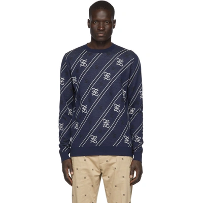 Shop Fendi Navy Forever  Cursive Sweater In F0znz Blue