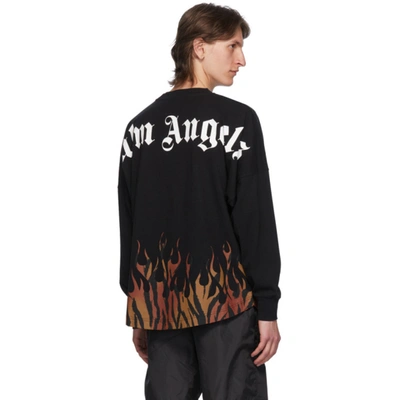 Shop Palm Angels Black Tiger Flames Long Sleeve T-shirt