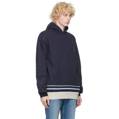 Shop Maison Margiela Navy Knit Trim Hoodie In 524 Navy