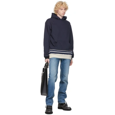 Shop Maison Margiela Navy Knit Trim Hoodie In 524 Navy