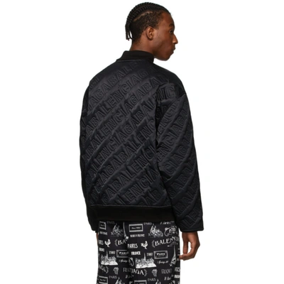 Shop Balenciaga Black Embroidered Logo Bomber Jacket In 1000 Black