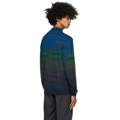 Shop Missoni Blue Knit Striped Long Sleeve Polo In S70jj Blue