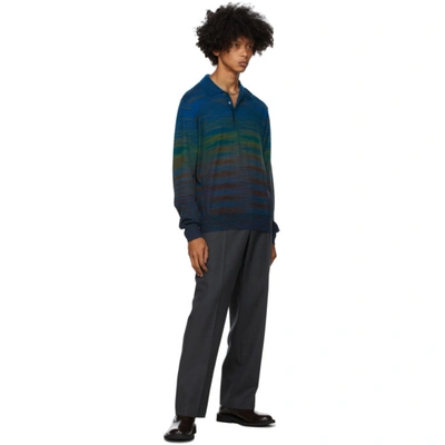 Shop Missoni Blue Knit Striped Long Sleeve Polo In S70jj Blue