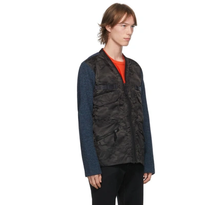 Shop Junya Watanabe Navy Camo & Herringbone Cardigan In 1 Navy