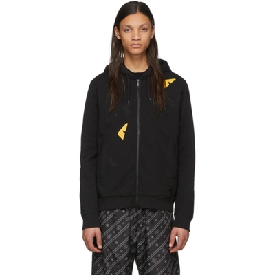 Shop Fendi Black Bag Bugs Zip Hoodie In F0qa1 Black