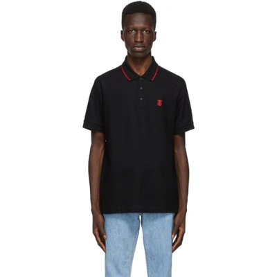 Shop Burberry Black Walton Icon Stripe Placket Polo