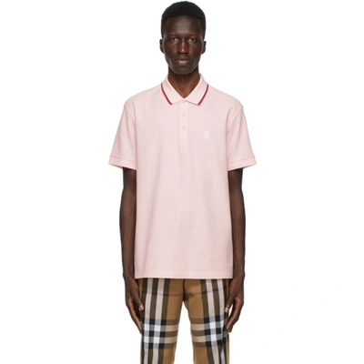 Shop Burberry Pink Walton Icon Stripe Polo In Frosted Pin