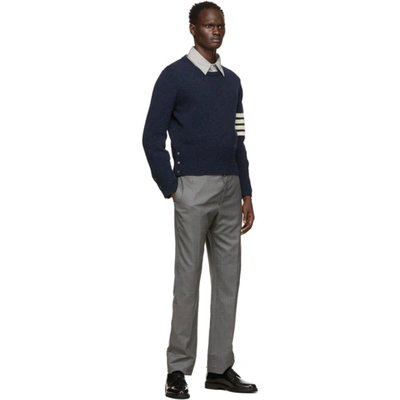 Shop Thom Browne Navy Shetland 4-bar Crewneck Sweater In 415 Navy