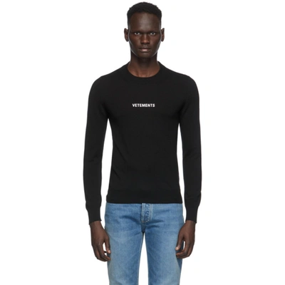 Shop Vetements Black Merino Logo Crewneck Sweater