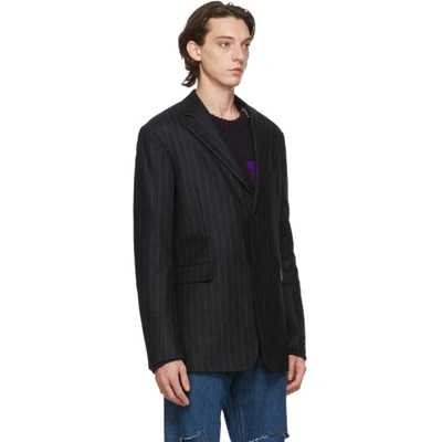 Shop Raf Simons Black Wool Striped Straight Fit Blazer In 09980 Blkgr