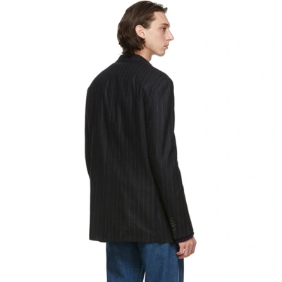 Shop Raf Simons Black Wool Striped Straight Fit Blazer In 09980 Blkgr