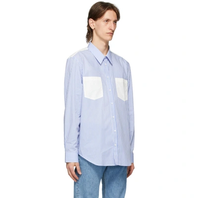 Shop Helmut Lang Blue And White Striped Logo Shirt In White/sblue