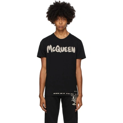 Shop Alexander Mcqueen Black Graffiti Logo T-shirt In 0901 Blkmix