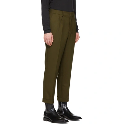 Shop Ami Alexandre Mattiussi Green Wool Pleated Carrot Trousers In 364 Olive