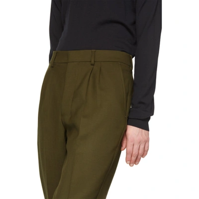 Shop Ami Alexandre Mattiussi Green Wool Pleated Carrot Trousers In 364 Olive