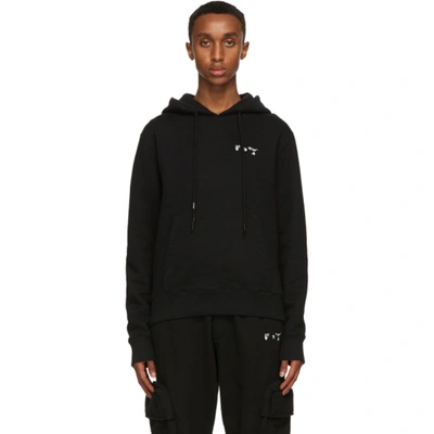 Shop Off-white Black Embroidered Logo Hoodie In Black White