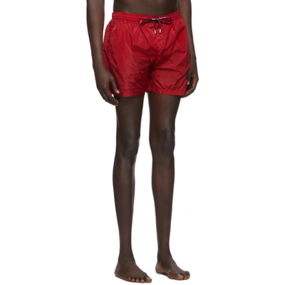 Shop Balmain Red Logo Swim Shorts In 600red/bla