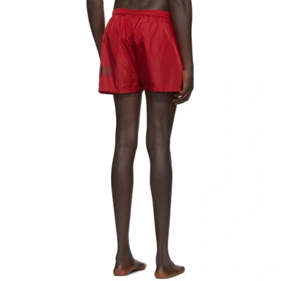 Shop Balmain Red Logo Swim Shorts In 600red/bla