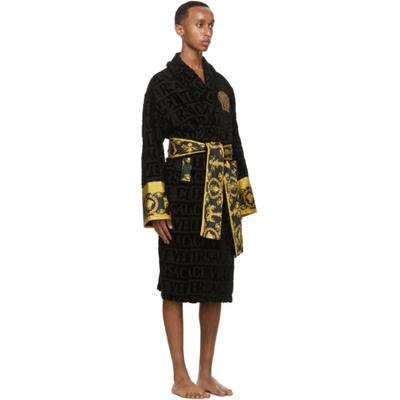 Shop Versace Black Barocco Robe In Z4557 Black