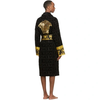 Shop Versace Black Barocco Robe In Z4557 Black