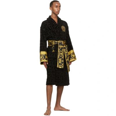 Shop Versace Black Barocco Robe In Z4557 Black