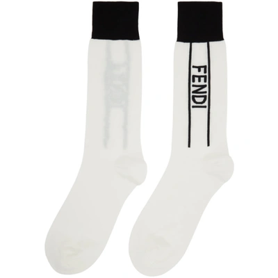 Shop Fendi White And Black Logo Socks In F0ze7 White