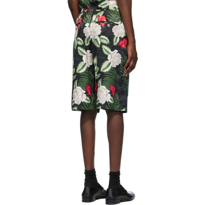 Shop Gucci Black & Green Hawaiian Print Shorts In 1030 Blkgrn
