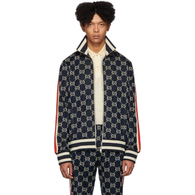 Shop Gucci Navy Cotton Jacquard Gg Jacket In 4245 Navy