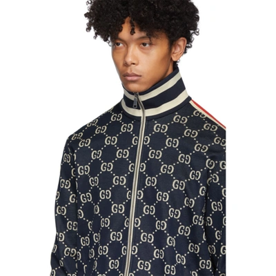 Shop Gucci Navy Cotton Jacquard Gg Jacket In 4245 Navy