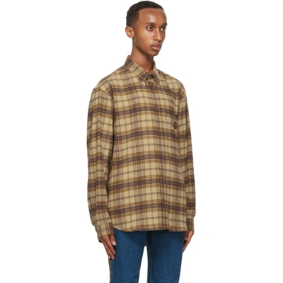 Shop Gucci Brown & Khaki Check Flannel Shirt In 9037 Bonemu