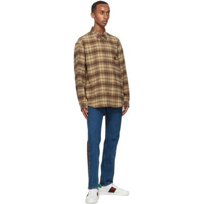 Shop Gucci Brown & Khaki Check Flannel Shirt In 9037 Bonemu