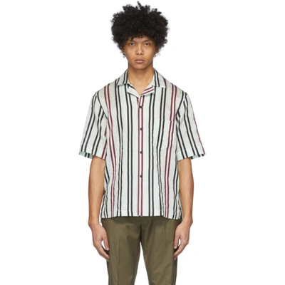 Shop Acne Studios White And Burgundy Striped Short Sleeve Shirt In Pstlgrnbrgn