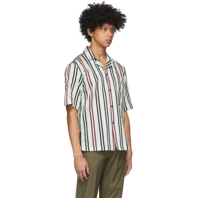 Shop Acne Studios White And Burgundy Striped Short Sleeve Shirt In Pstlgrnbrgn