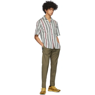 Shop Acne Studios White And Burgundy Striped Short Sleeve Shirt In Pstlgrnbrgn