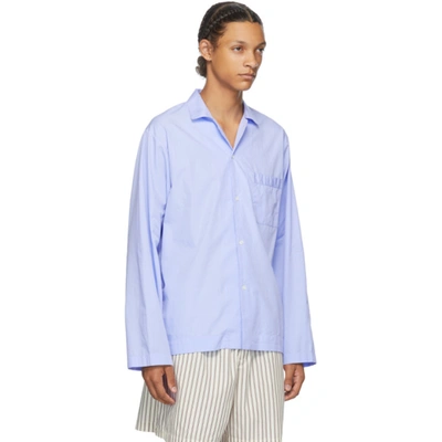 Shop Tekla Blue Pyjama Shirt In Shirt Blue