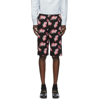 Shop Gucci Black Gg Peony Print Shorts In 1187 Bkpink