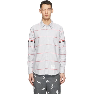 Shop Thom Browne White Oxford Oversized Check Grosgrain Armband Shirt In 960 Rwbwht