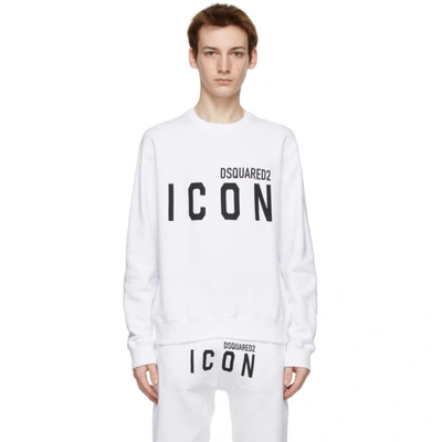 Shop Dsquared2 White 'icon' Crewneck Sweatshirt In 100 White