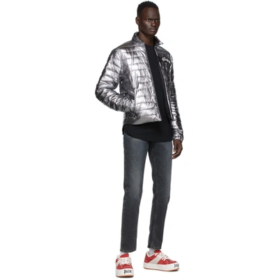 Shop Palm Angels Silver Metallic Quilted Jacket In Grey/white